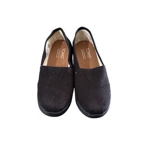 TOMS Classic Black Canvas‎ Slip On Shoes Kids Size 2 Youth